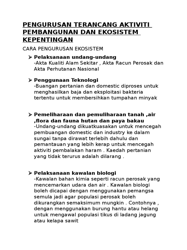 Pengurusan Terancang Aktiviti Pembangunan Dan Ekosistem Kepentingan1pg Pdf