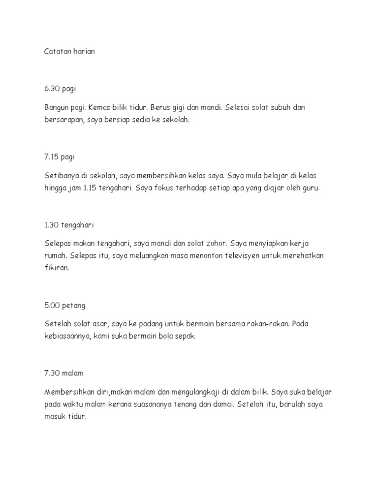 Catatan Harian Aktiviti Sehari-hari | PDF