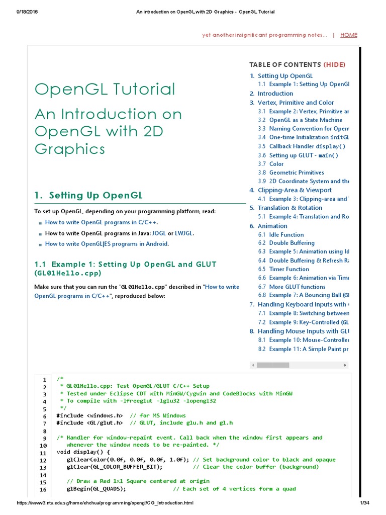 An Introduction On OpenGL With 2D Graphics - OpenGL Tutorial PDF | PDF ...