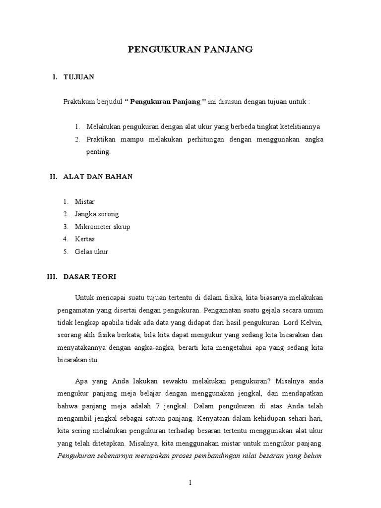 Laporan Praktikum Fisika Pengukuran Panjang