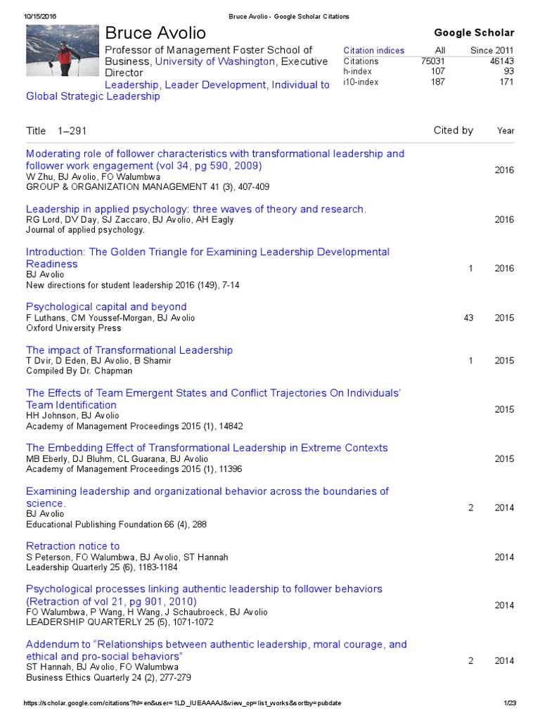 Bruce Avolio Google Scholar Citations Leadership