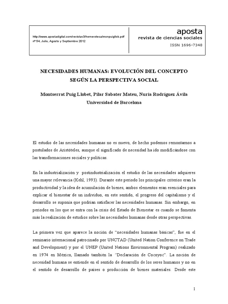 Evolución de las Necesidades Humanas | PDF | Ciencias sociales