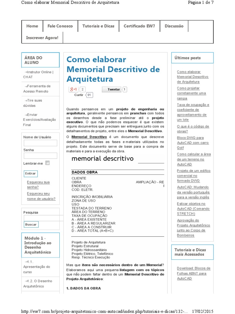 Como Elaborar Memorial Descritivo de Arquitetura | PDF | Auto Cad | Desenho