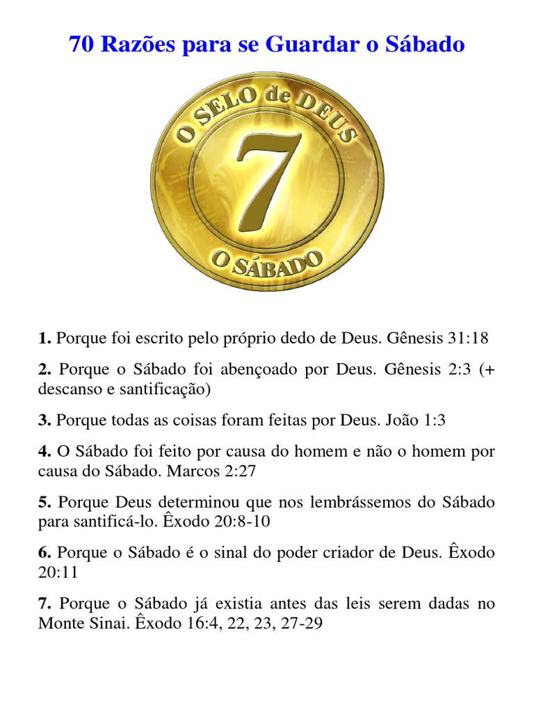 70 Razões para Se Guardar o Sabado | PDF | Shabat | Conteúdo bíblico