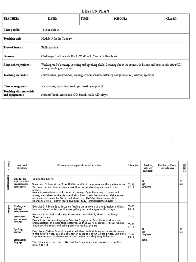 A1 Lesson Plan: UK Country Skills | PDF | Language Arts & Discipline