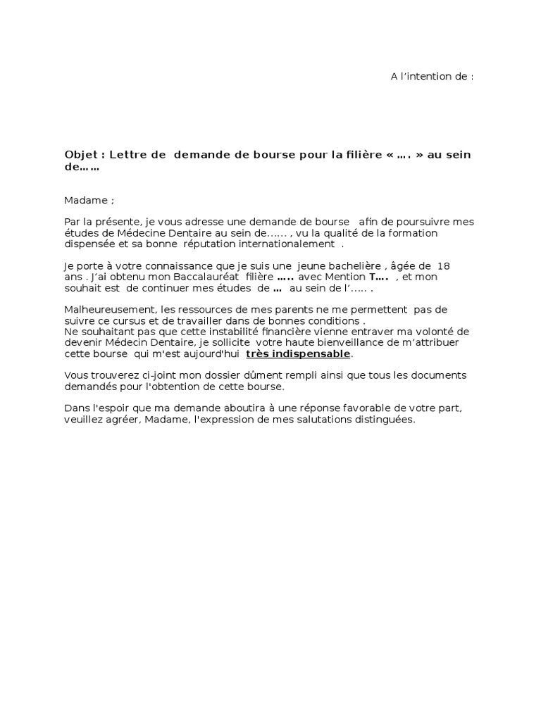 Lettre de Demande de Bourse  PDF