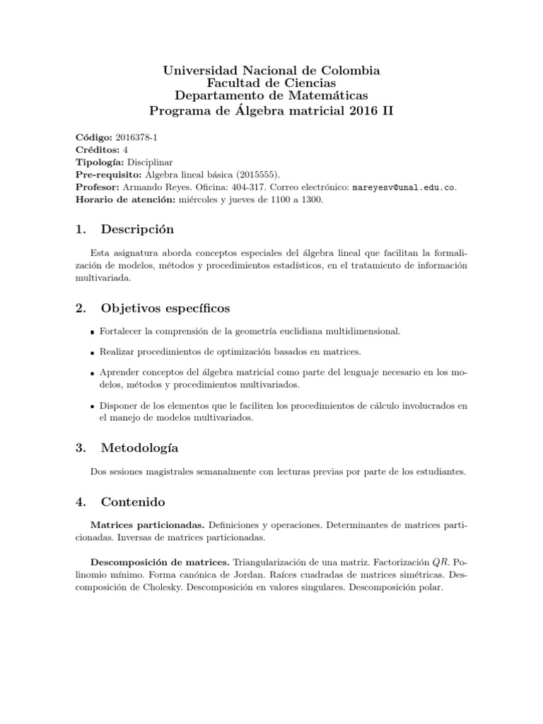 Algebra Matricial y Matrices Particionadas | PDF | Matriz (Matemáticas ...
