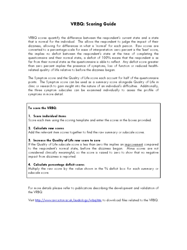 VRBQ Scoring Guide | PDF