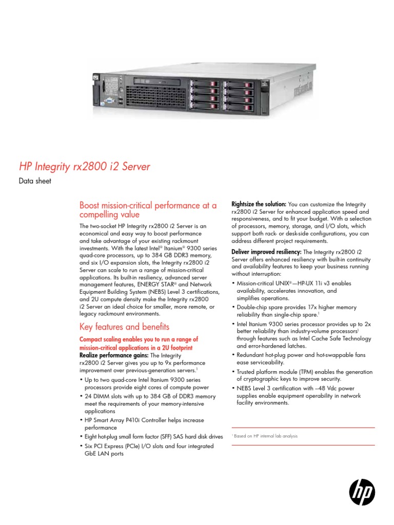 HP Integrity rx2800 I2 Server Datasheet PDF | PDF | Hewlett Packard ...
