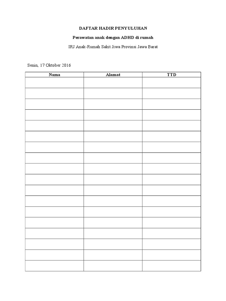 Contoh format daftar hadir penyuluhan