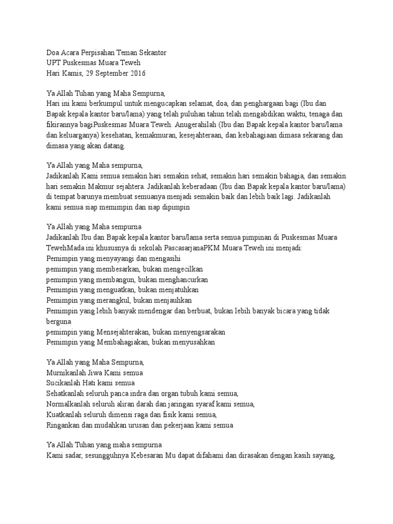 Doa Acara Perpisahan Teman Sekantor