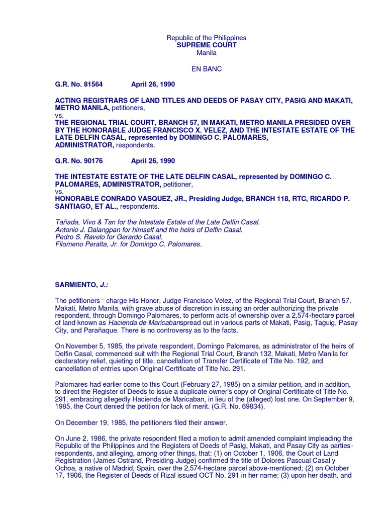 RTC Makati: Delfin Casal Estate Case | PDF | Judgment (Law) | Injunction