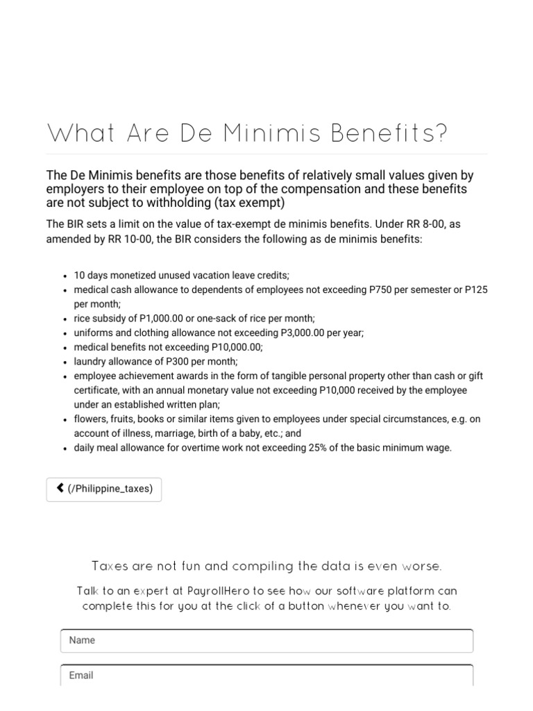 What Are de Minimis Benefits PDF PDF Payroll Employment