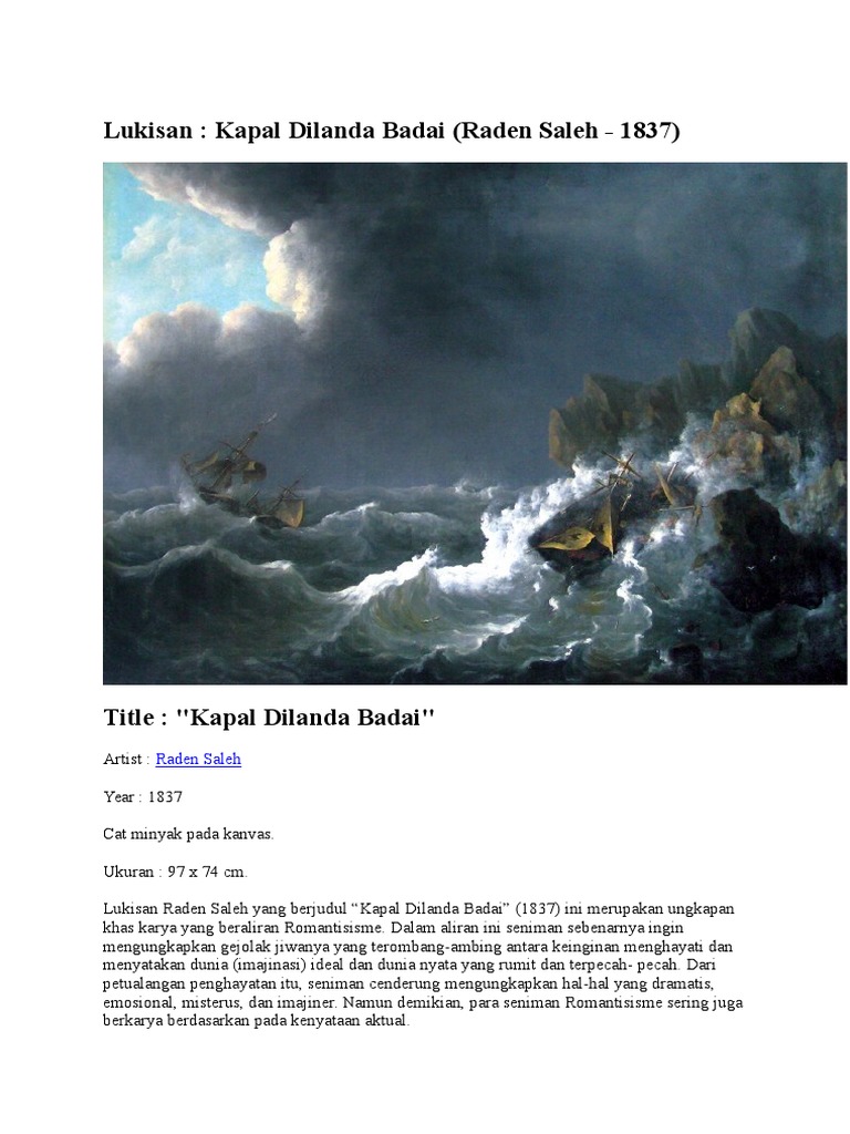 Lukisan kapal dilanda badai karya raden saleh termasuk gambar
