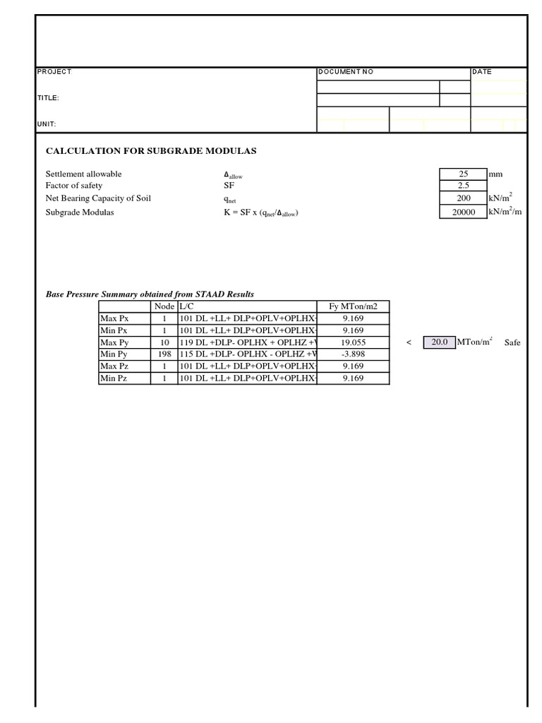 Calculation For Subgrade Modulas: Date Project: Document No | PDF ...