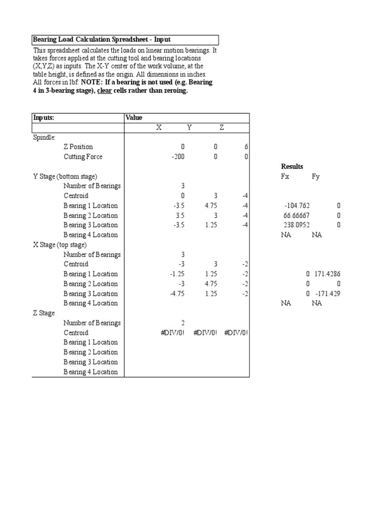 Bearing Load Calculation Spreadsheet Geometry