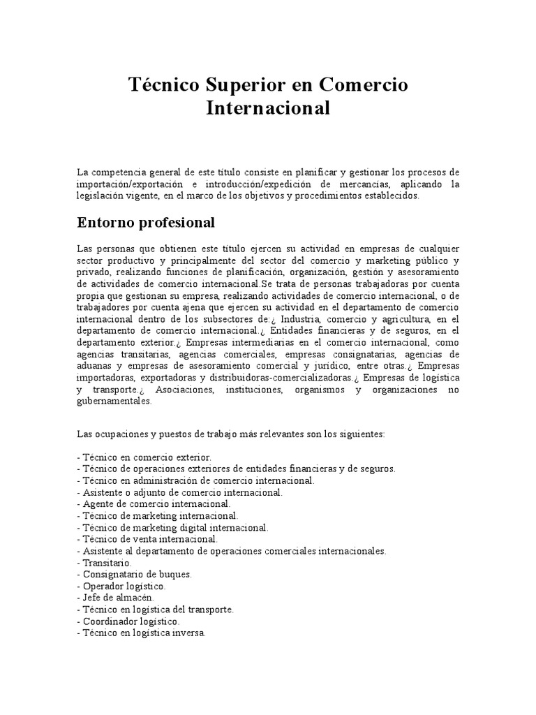 Técnico Superior en Comercio Internacional | PDF | El comercio ...