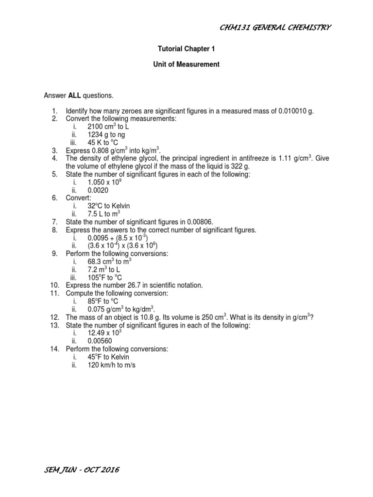 Tutorial Chapter 1 Chm131 Q Pdf