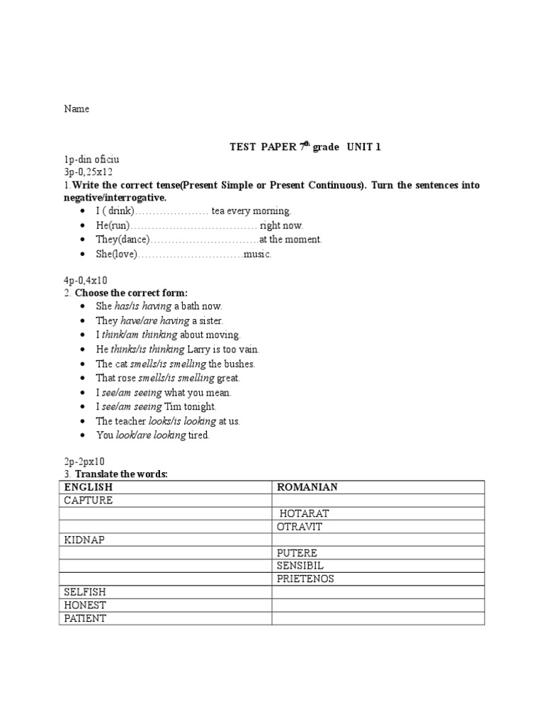 Test 7 B Unit 1 | PDF | Language Arts & Discipline | Foreign Language ...