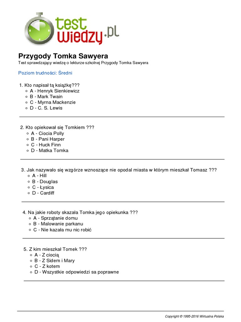 Mark Twain Przygody Tomka Sawyera Pdf