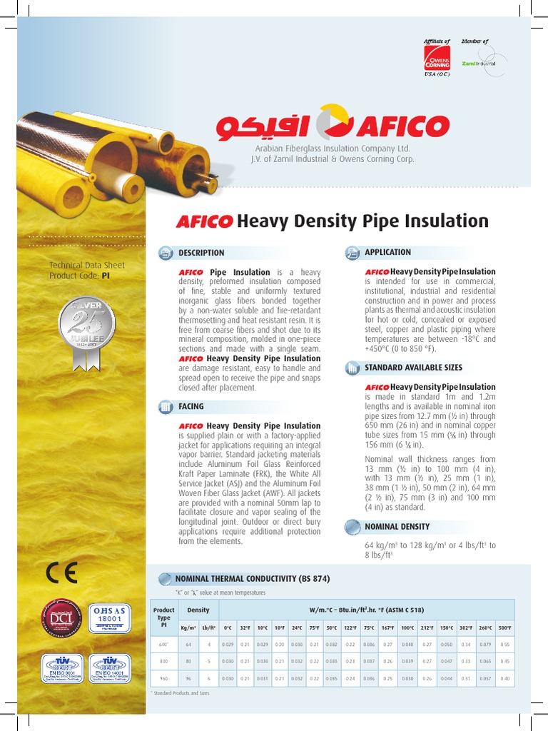 Afico Pipe Insulation PDF Thermal Insulation Building Insulation