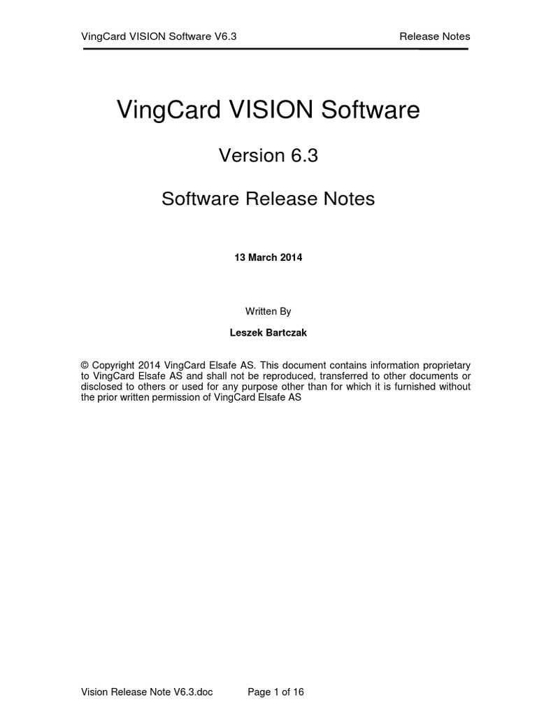 Vision Release Note V6.3 | PDF | Windows 2000 | Microsoft Windows