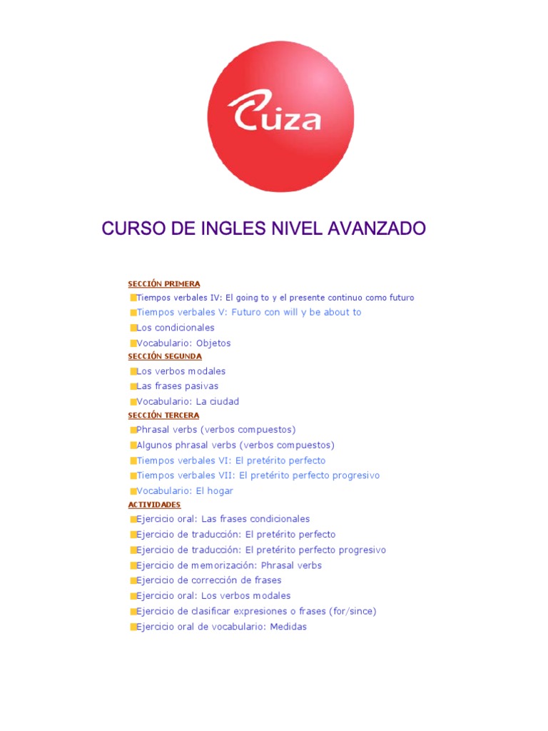 Curso De Ingles Nivel Avanzado Pdf Asunto Gramática Verbo