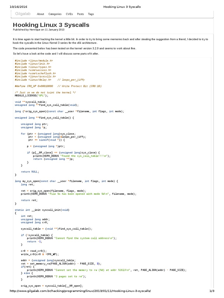 Hooking Linux 3 Syscalls | PDF | Computer Programming | Computer ...