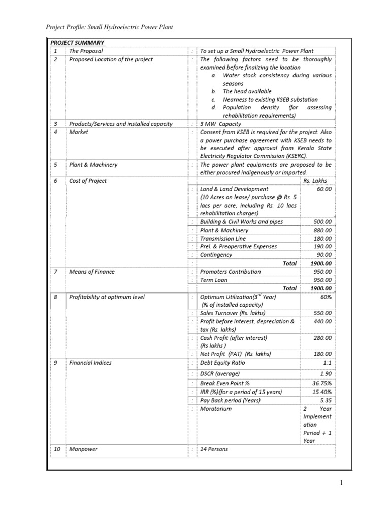 Small Hydroelectric Power Plant Project Summary.pdf Power Station Hydroelectricity