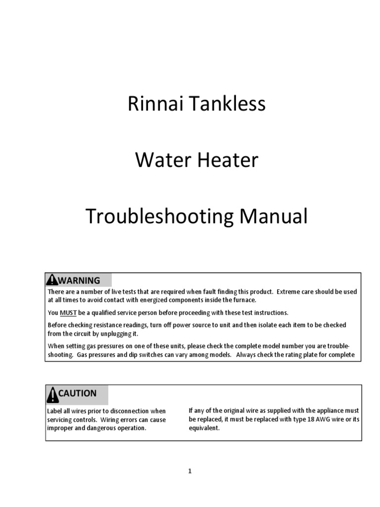 Rinnai Tankless Water Heater Troubleshooting Manual Warning PDF