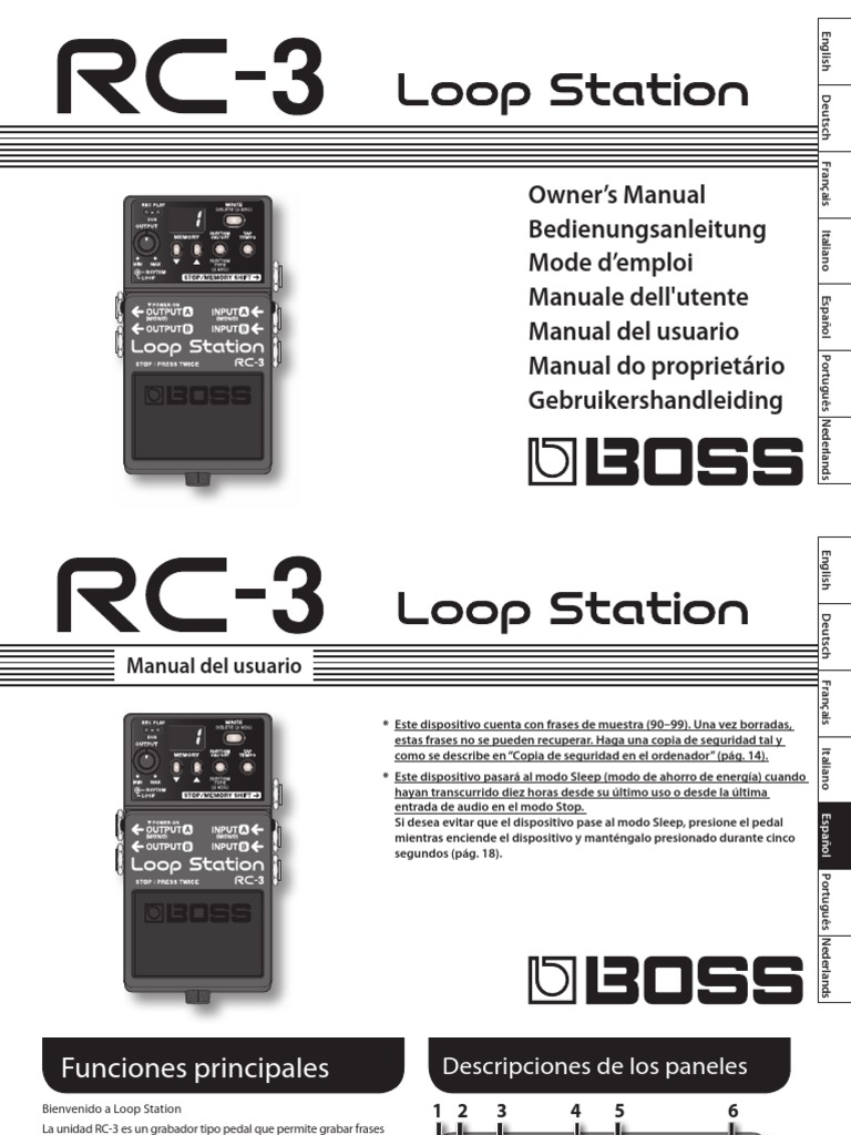 Boss RC3 Manual Español PDF USB Ritmo