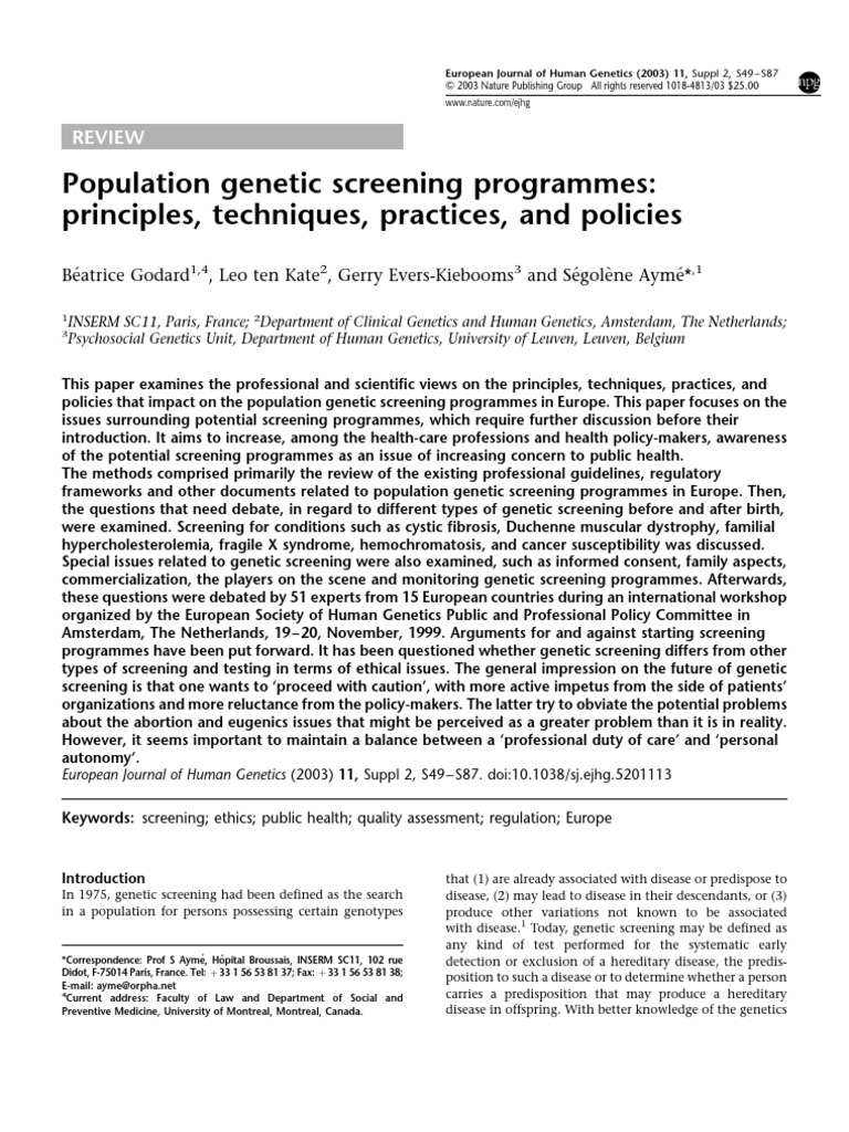 2003 Population Genetic Screening Programmes Principles - 