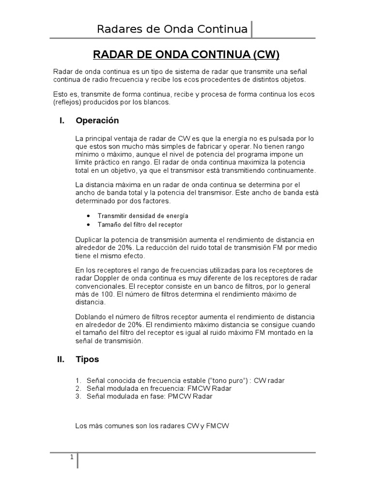 Radar de Onda Continua PDF Radar Modulación