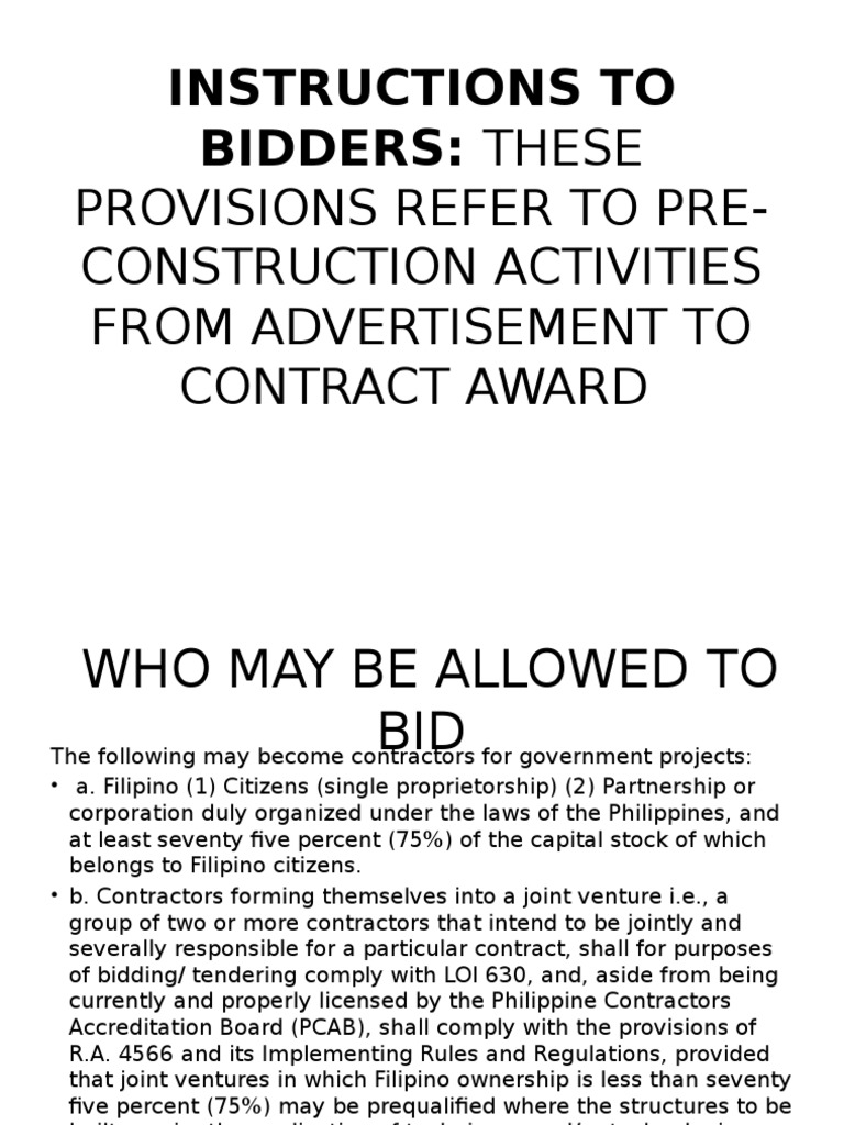 Pre-Construction Bidding Guidelines | PDF | Joint Venture | Corporations