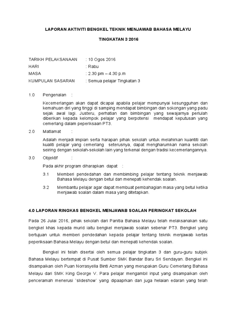 Laporan Aktiviti Bengkel Bm Pdf