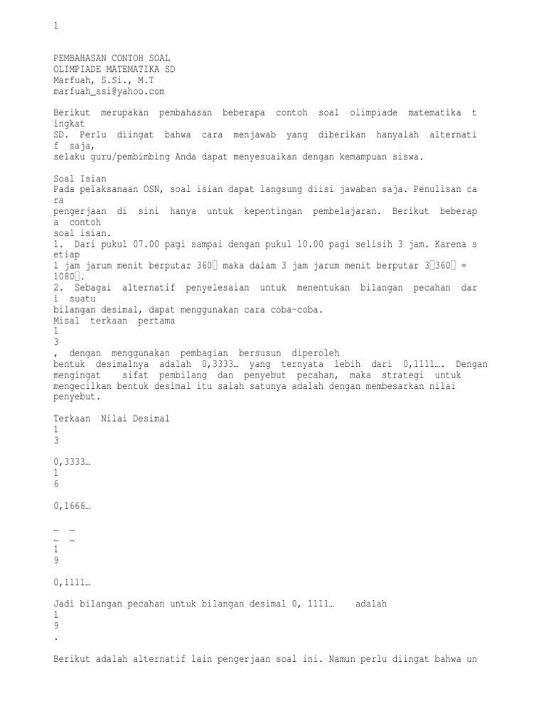 239683351 Pembahasan Soal Olimpiade Matematika Sd