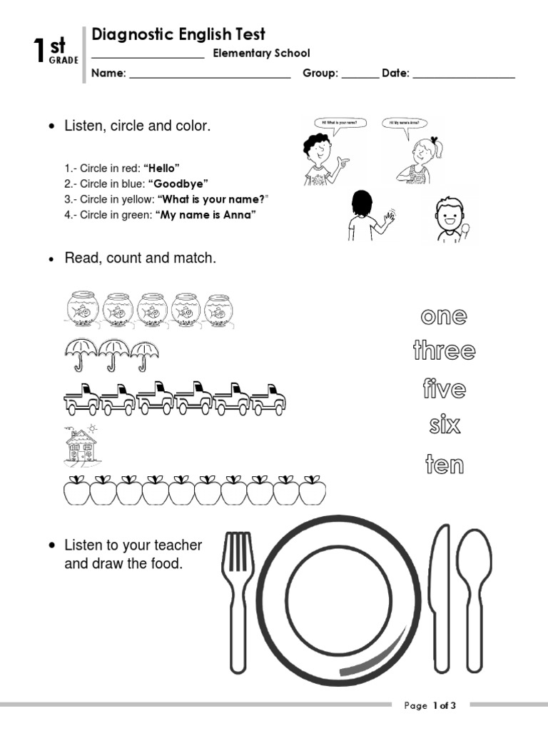 1st Grade Diagnostic Test | PDF | Wellness for Free Printable Diagnostic Reading Assessments