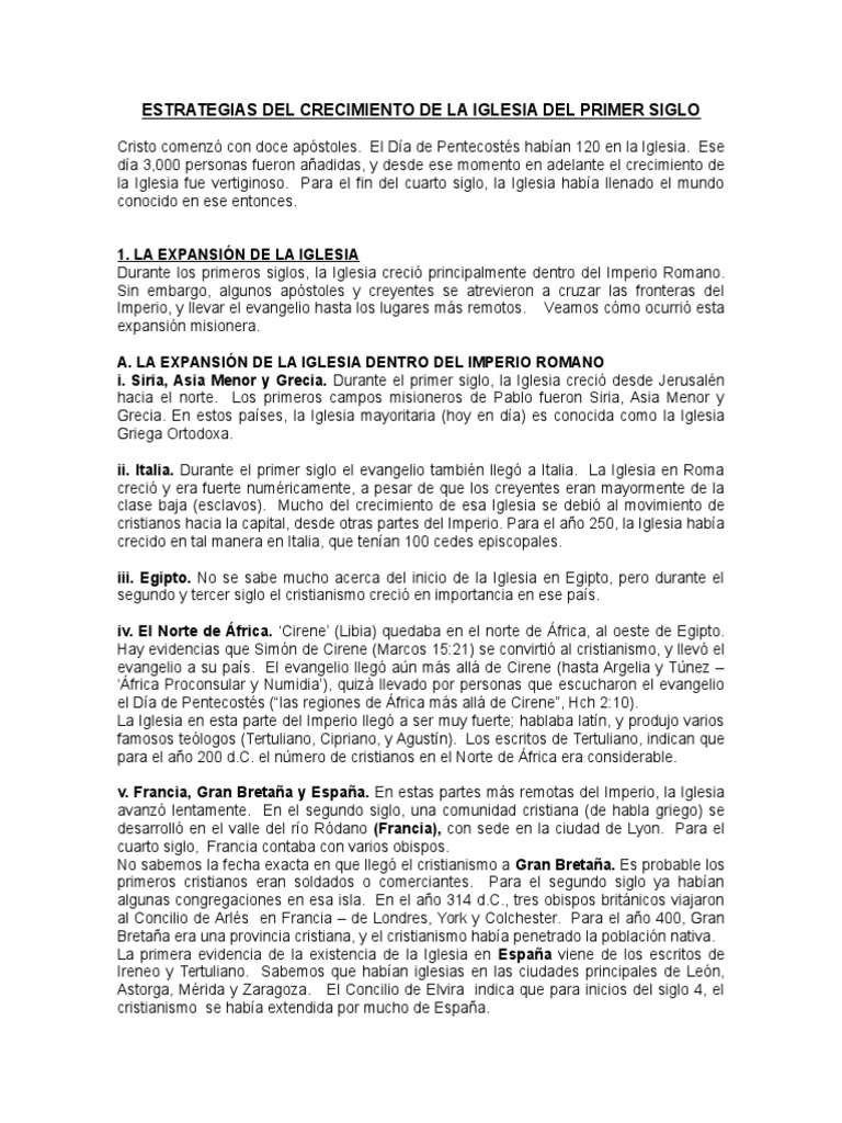 Estrategias Del Crecimiento de La Iglesia Del Primer Siglo | PDF ...