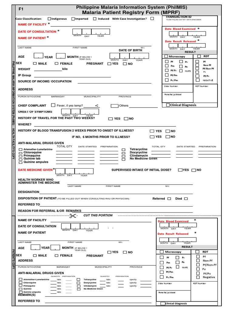 F1 Malaria Patient Registry Form | PDF