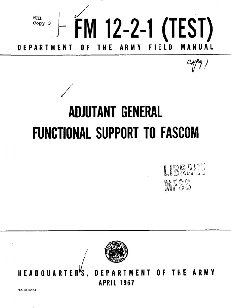 FM 2-2-1 (TEST) : Adjutant General Functional Support To Fascom | PDF ...
