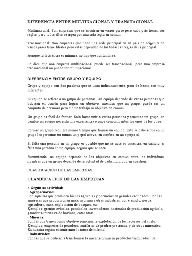 Diferencia Entre Multinacional y Transnacional | PDF | Corporación ...