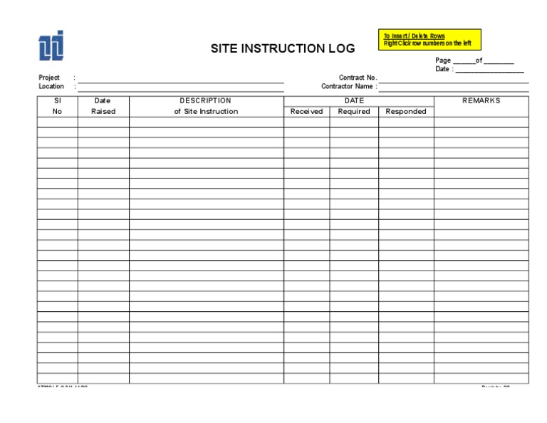 F-OPN-11-28 Site Instruction Log (Rev. 00) | PDF