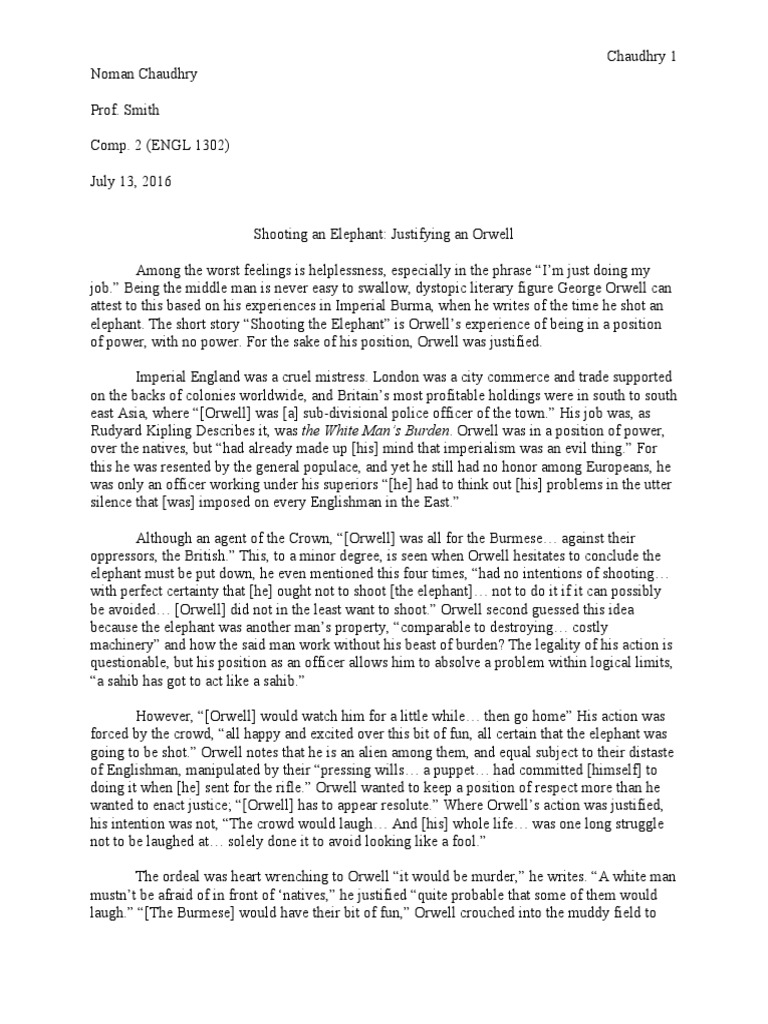 shooting an elephant essay analysis