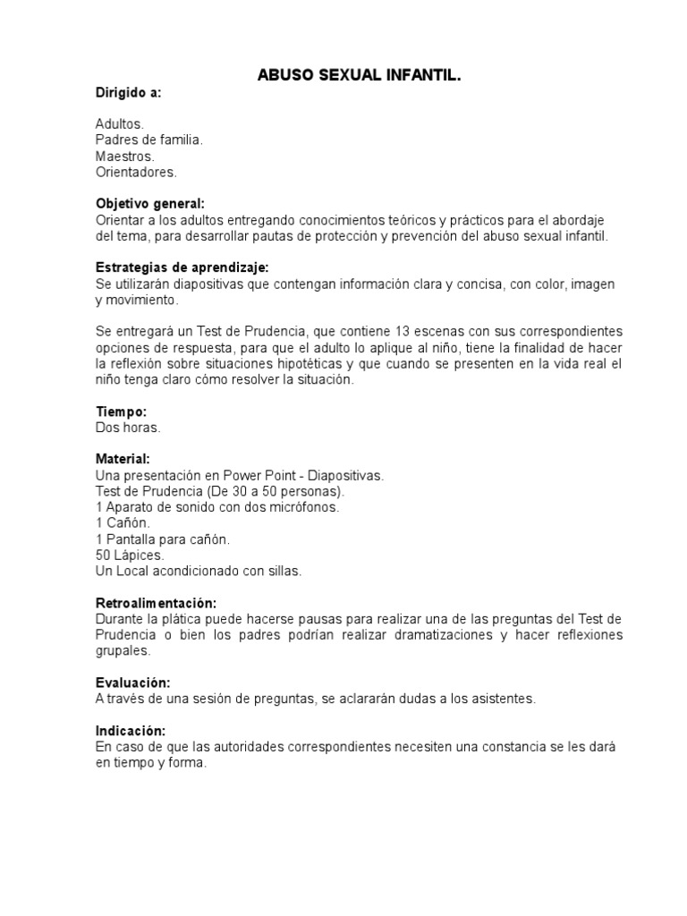 Prevención del Abuso Sexual Infantil | PDF | Abuso Sexual Infantil ...