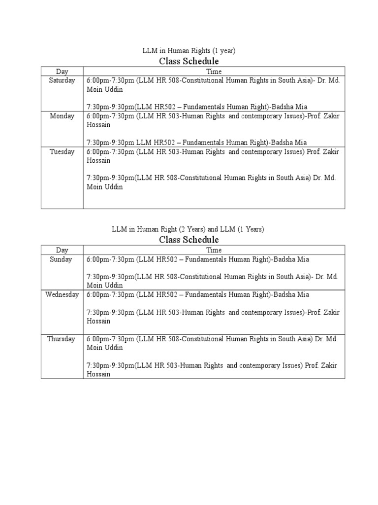 LLM Human Rights Class Schedule | PDF | Social Science