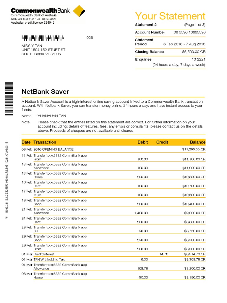 Your Statement Netbank Saver PDF
