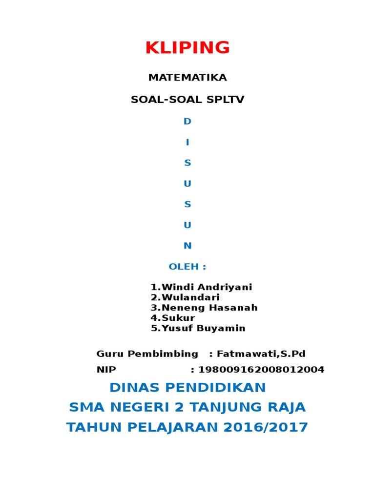 20 Soal Persamaan Linear Tiga 3 Variabel Spltv