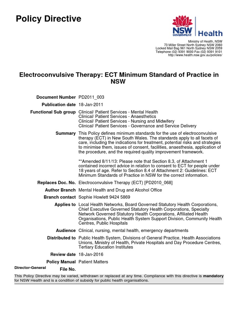 ECT Policy | PDF | Electroconvulsive Therapy | Antipsychotic