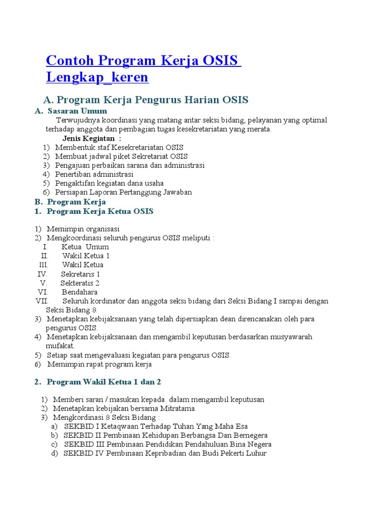 Contoh Program Kerja Osis Lengkap