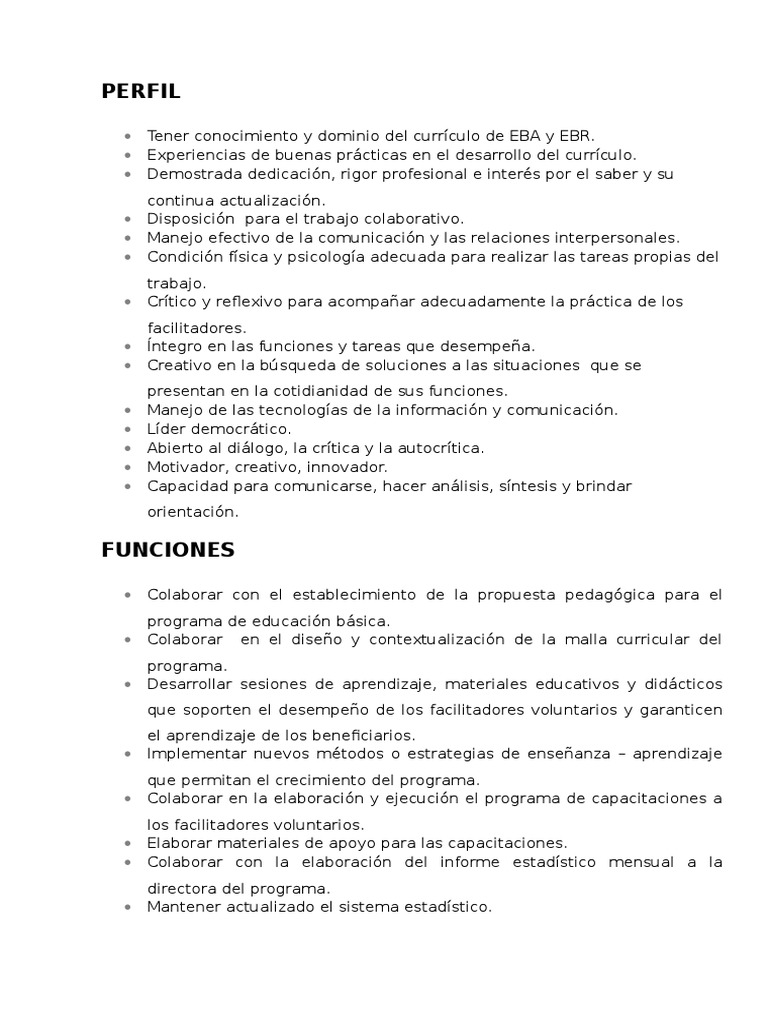 Perfil del Asistente Pedagógico | PDF | Plan de estudios | Aprendizaje